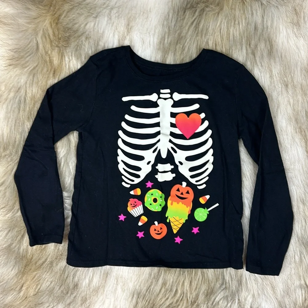 Girls Halloween Shirt Lot Size 5/6 Skeleton Pumpkin Long Sleeve Tops